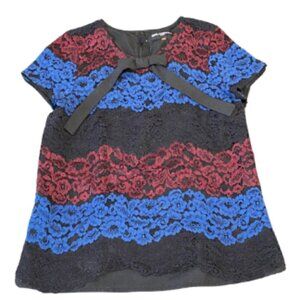 Karl Lagerfeld Women's Floral Lace Pattern Lasercut Shortsleeve Blouse Size 2
